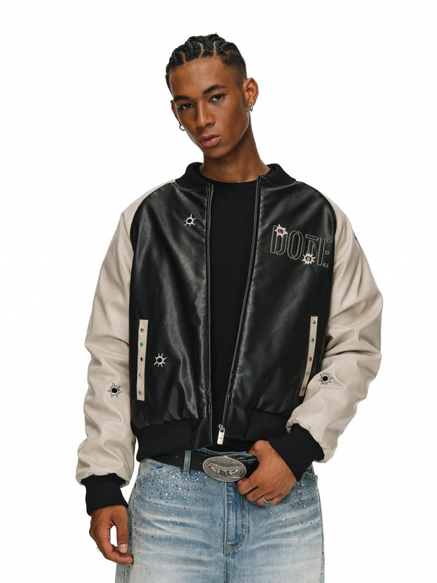 Gemstone Raglan Leather Varsity Jacket