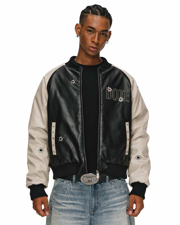 Gemstone Raglan Leather Varsity Jacket