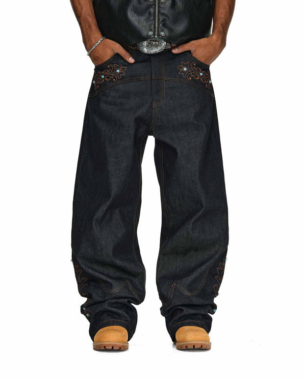 Western Embroidered Gemstone Denim Jeans