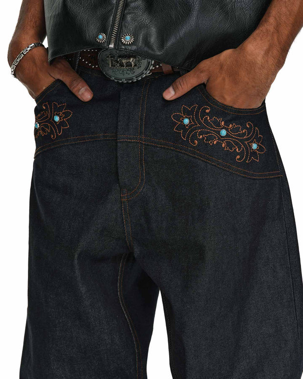 Western Embroidered Gemstone Denim Jeans