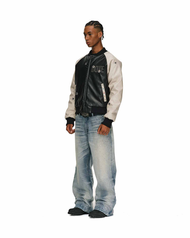 Gemstone Raglan Leather Varsity Jacket