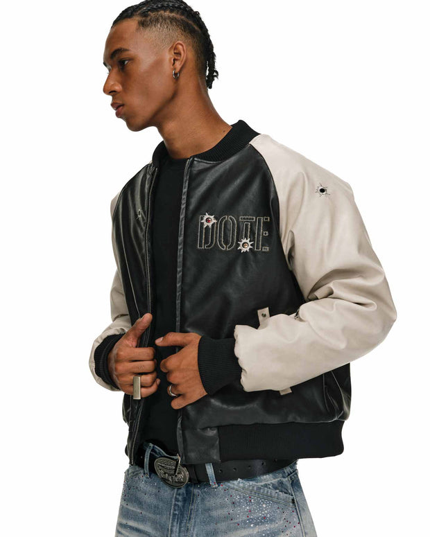Gemstone Raglan Leather Varsity Jacket