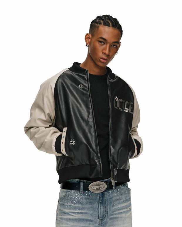 Gemstone Raglan Leather Varsity Jacket