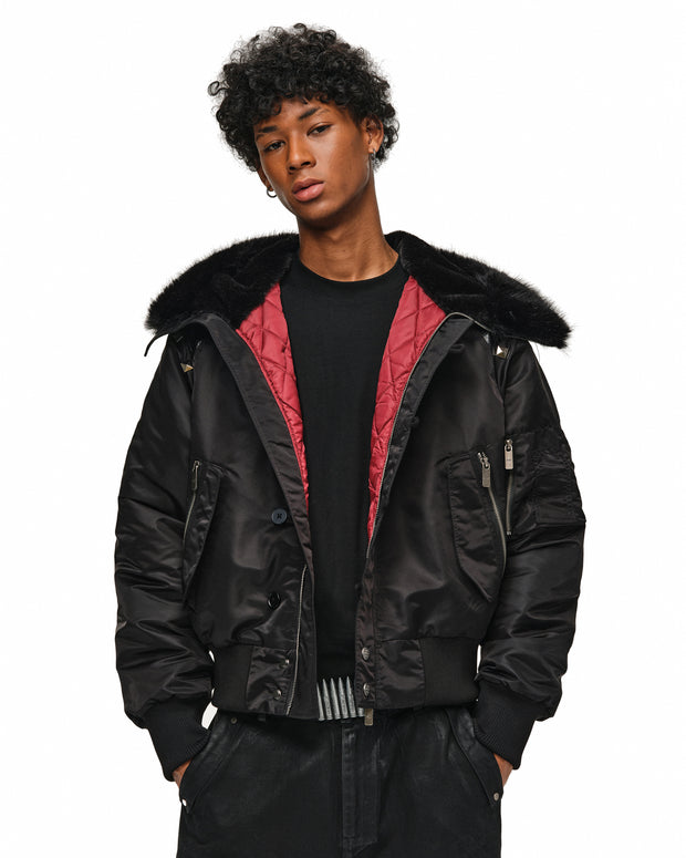 Leather-Panel Studded N2B Bomber Jacket