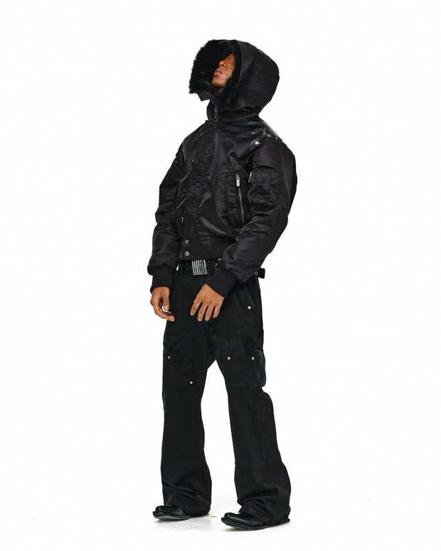 Leather-Panel Studded N2B Bomber Jacket