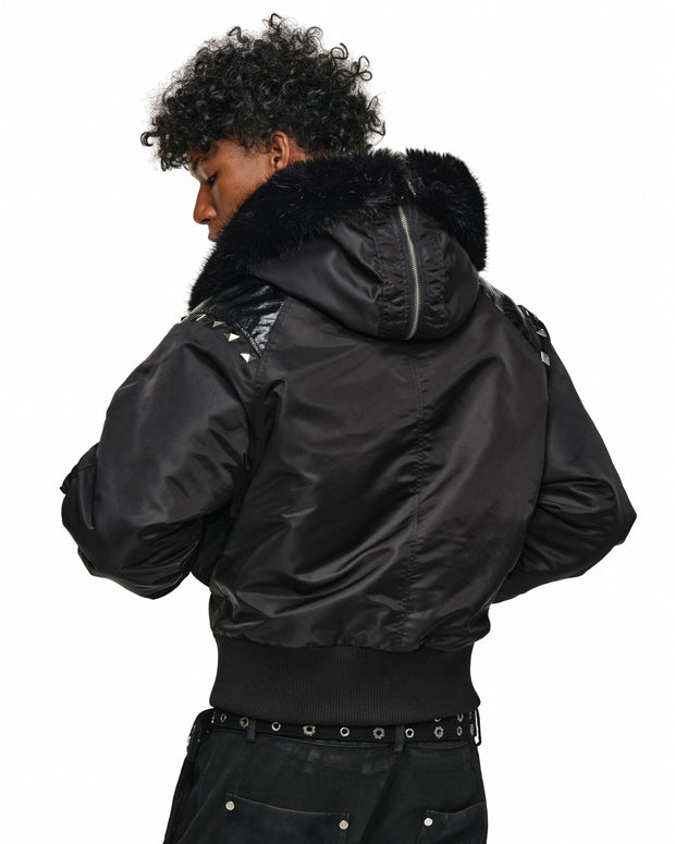 Leather-Panel Studded N2B Bomber Jacket