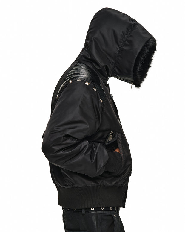 Leather-Panel Studded N2B Bomber Jacket