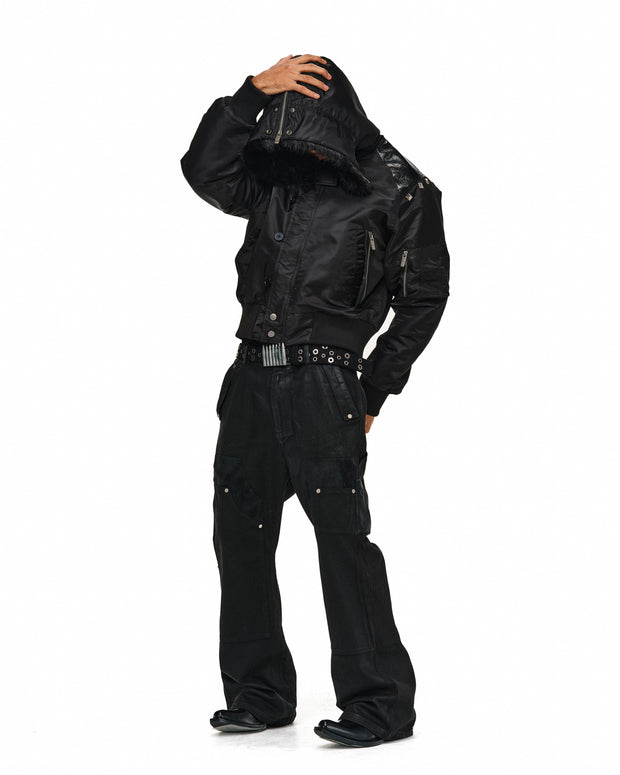 Leather-Panel Studded N2B Bomber Jacket