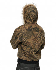Leopard Camo Vintage Faux-Fur Bomber Jacket