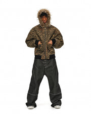 Leopard Camo Vintage Faux-Fur Bomber Jacket