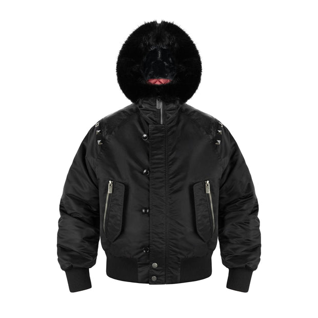 Leather-Panel Studded N2B Bomber Jacket