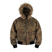 Leopard Camo Vintage Faux-Fur Bomber Jacket
