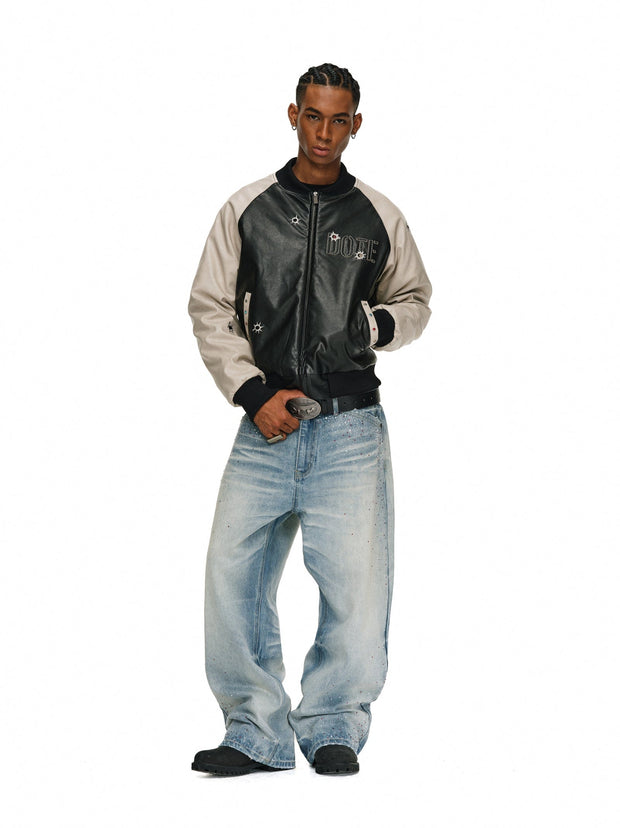 Gemstone Raglan Leather Varsity Jacket