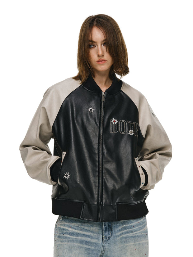 Gemstone Raglan Leather Varsity Jacket
