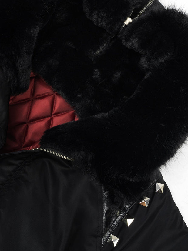 Leather-Panel Studded N2B Bomber Jacket