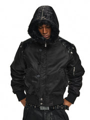 Leather-Panel Studded N2B Bomber Jacket