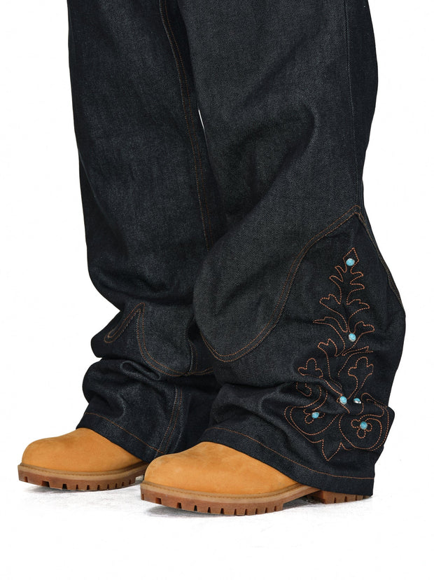 Western Embroidered Gemstone Denim Jeans