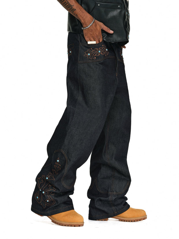 Western Embroidered Gemstone Denim Jeans