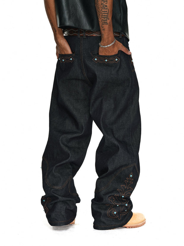 Western Embroidered Gemstone Denim Jeans