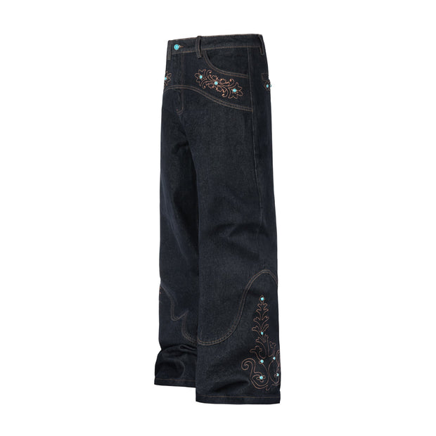 Western Embroidered Gemstone Denim Jeans